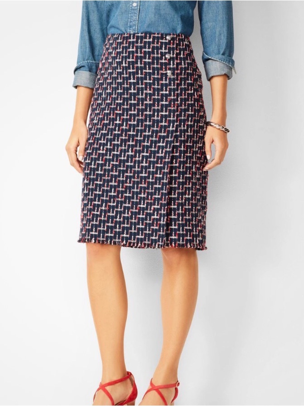 Talbots Tweed lined pencil skirt knee length size 2 NWT